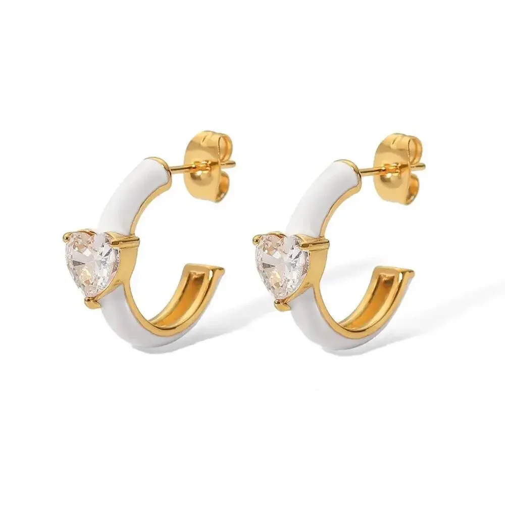 Stainless Steel Cubic Zircon Heart Hoop Earrings